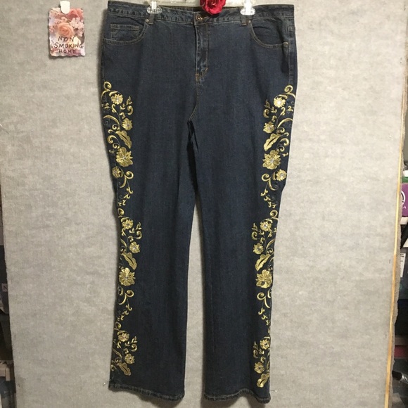 JEANS EMB SCROLLING BEADS DENIM WHIMSEYGOTH DARK FAIRY 24/7 WAIST 42” - Picture 2 of 10